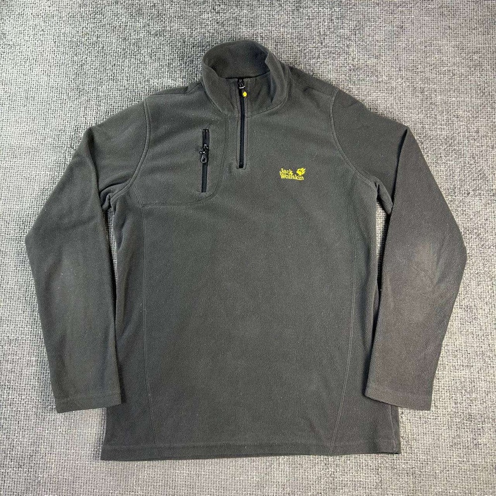 Jack Wolfskin Fleece Pullover Mens XXL Grey 1/4 Zip Travel Pocket Gorpcore